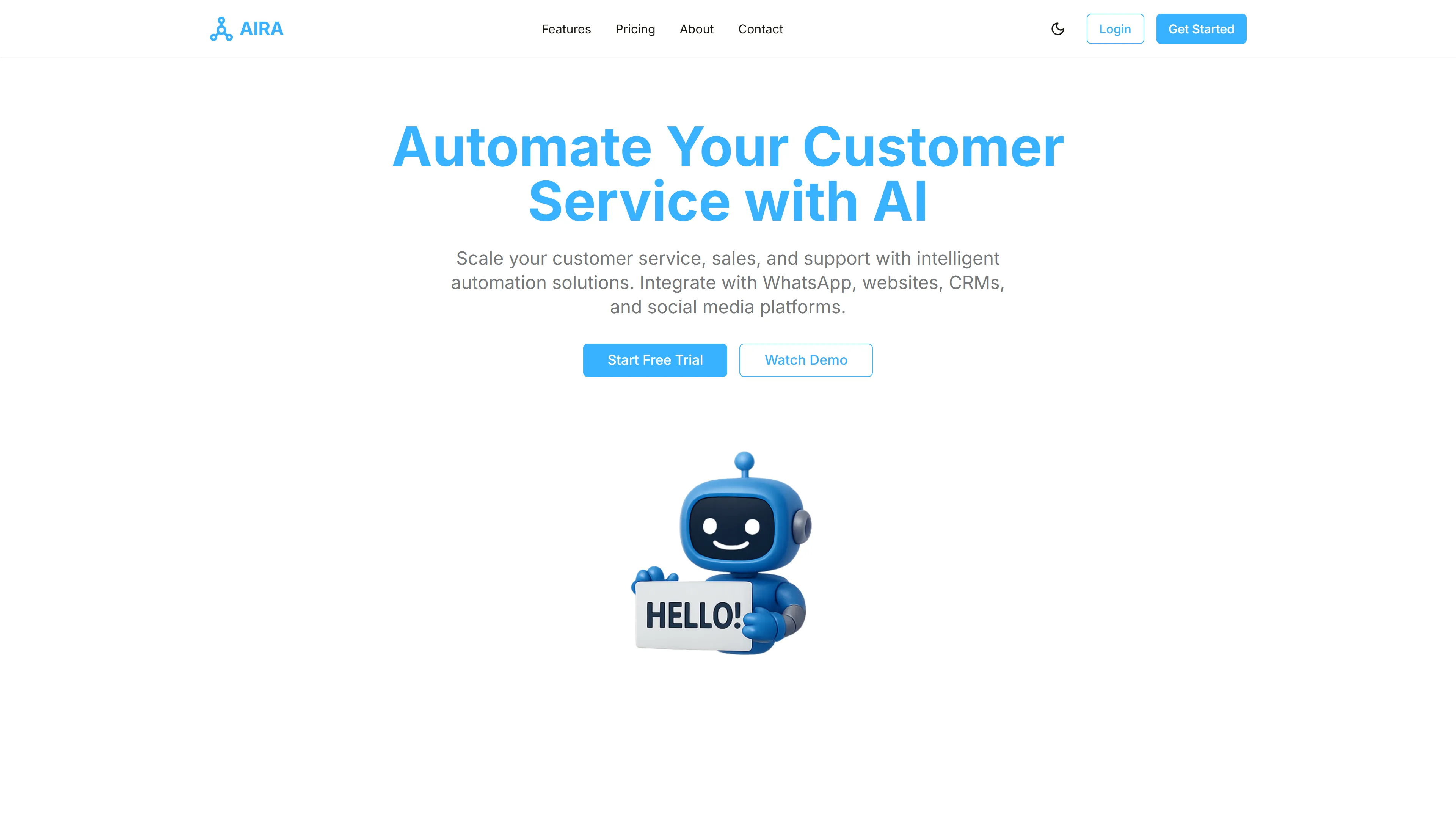 Vista previa de la landing page de Aira
